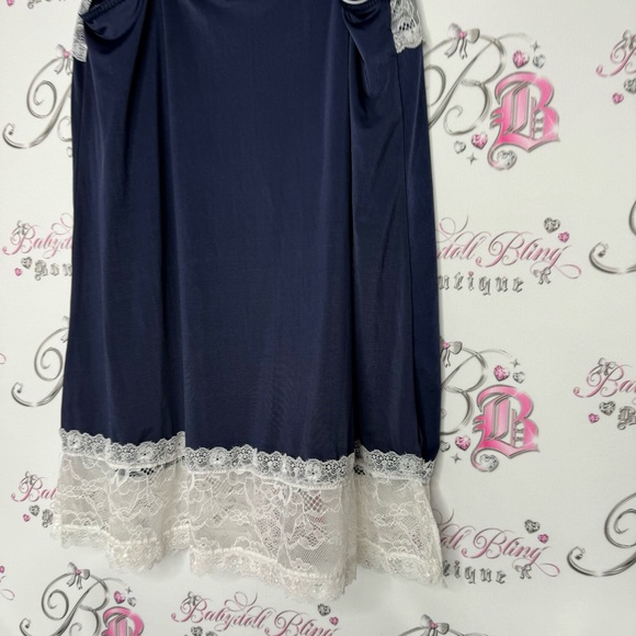 Nanette Lapore dress chemise babydoll navy blue with white lace floral flowers - Picture 3 of 5